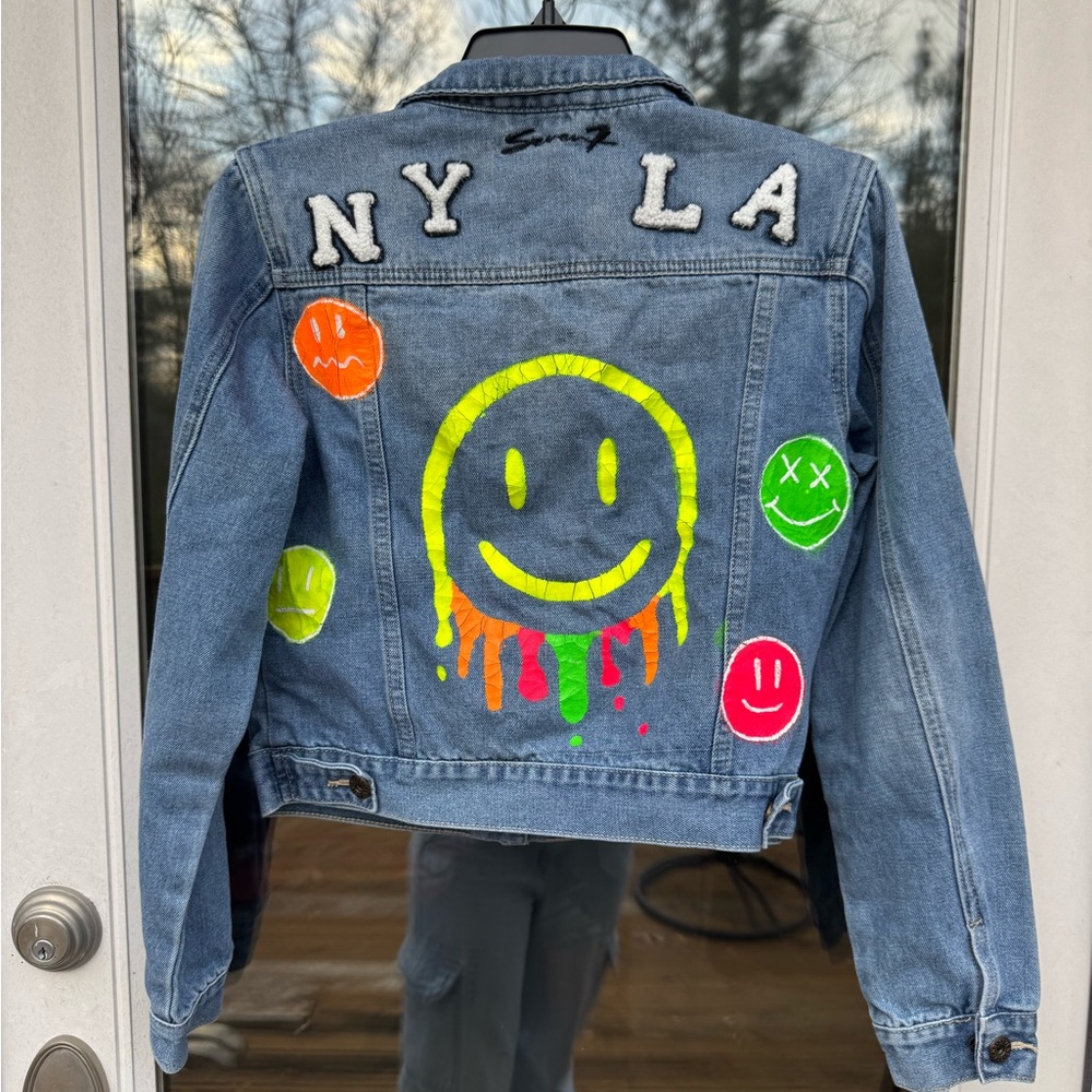 Painted Embroidered Jean Jacket Seven7 Ladies XL